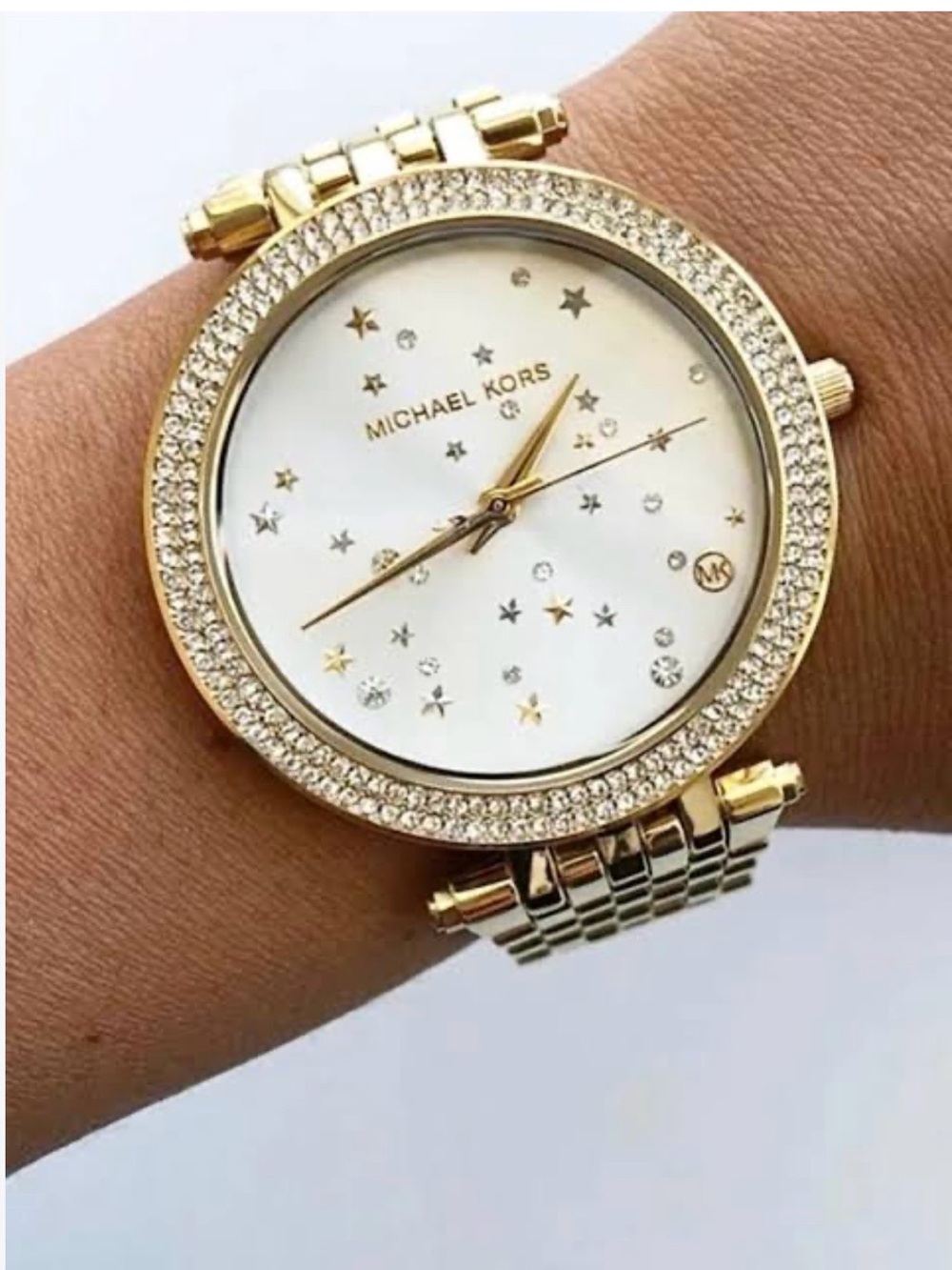 Michael Kors Gold and White Star Dial Crystal-Trim Women's Watch